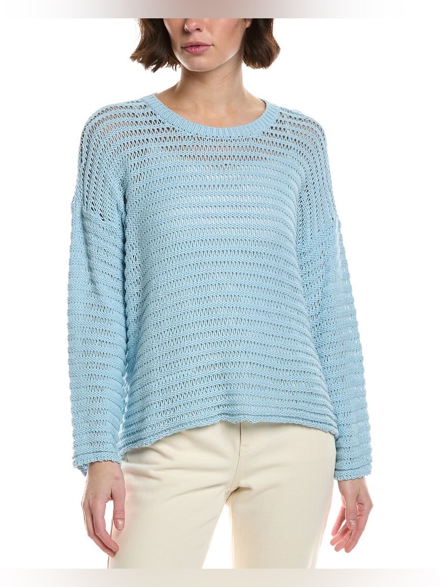 Nwt Eileen Fisher Pale Blue Open-Weave Crewneck Sweater